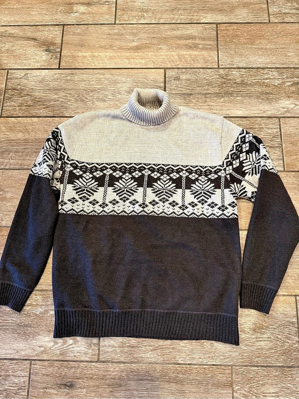 Manfinity Fair Isle Turtleneck Sweater in Black & White Mens XL Fleece Lined Ver